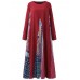 O  NEWE Vintage Women Printed Stitching Long Sleeve Dress