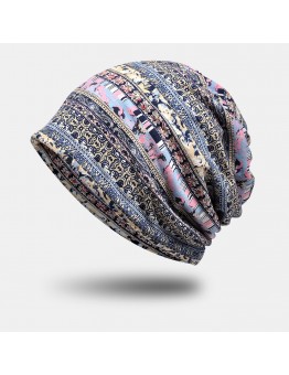 Women Polyester Cotton Overlay Ethnic Pattern Print Elastic Dual  use Bib Scarf Beanie Hat