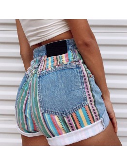 A-line denim shorts with high waist, loose fit, and slimming effect HF2417-03-04