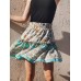 Ethnic Women Elastic Waist Floral Ruffle Pleated Printed Mini Short Skirts