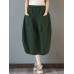 Women Elastic High Waist Basic Cotton Midi Skirts