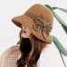 Women Hollow Bow Decoration Woven Straw Hat Summer Travel Foldable Suncreen Bucket Hat