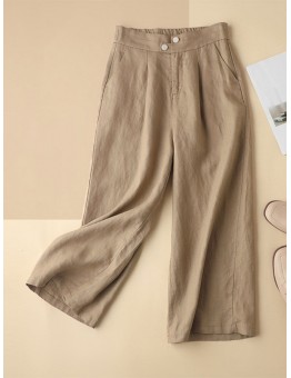 Solid Pocket Zip Front Elastic Waist Straight Leg Pants