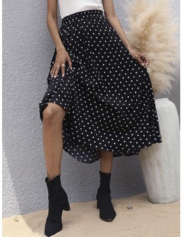 Women Polka Dot Printed High Waist Loose Stylish Mid  Length Skirt