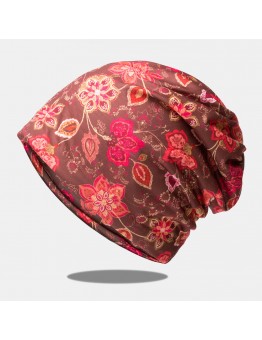 Women Colored Flower Printed Dual  use Elastic Baotou Hat Bib Fashion Breathable Soft Sunshade Scarf Beanie Hat