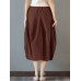 Women Elastic High Waist Basic Cotton Midi Skirts