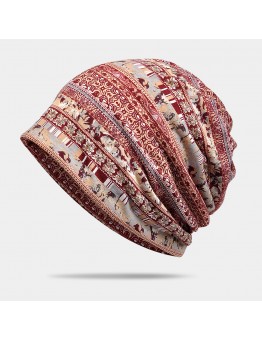 Women Polyester Cotton Overlay Geometry Print Elastic Dual  use Bib Scarf Beanie Hat